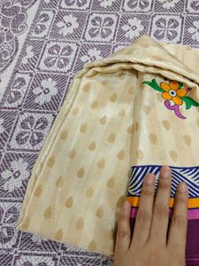 Beige/Cream with floral prints in shades of purple