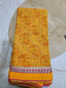 Yellow Floral Fabric with Pink Border