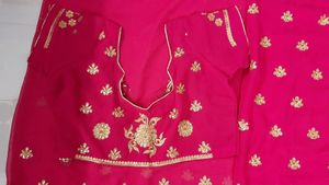 Rani Pink Saree Stitched Blouse With Petticoat