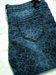 Floral Print Denim Jeans