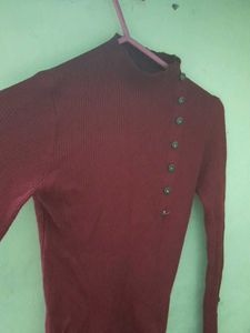Red Turtleneck Cardigan