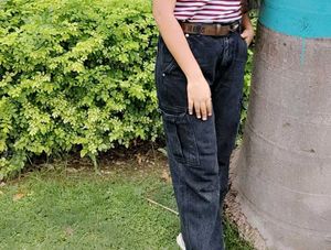 Black Denim Cargo Pants