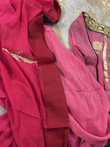 Pure Gorgete Pink ombre Embroidered Saree