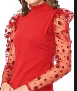 Red Polka Dot Sleeve Top