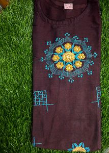 Ethnic Brown Straight Kurta With 3/4th Hand