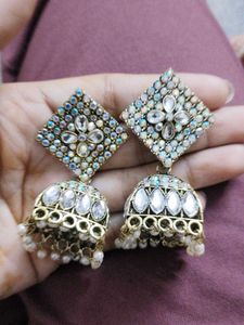 Jhumka Earrings with Rhinestones