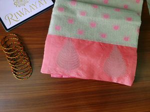 Pink And Grey Chanderi Silk Saree