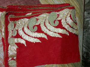 Red Saree with Gold Embroidery