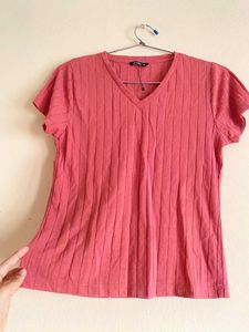 Coral V-Neck Tee