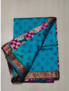 Elegant Blue & Pink Saree