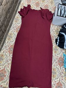 Burgundy Bodycon Midi Dress | XXL