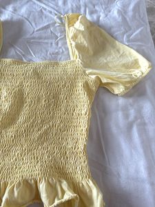 Yellow Smocked Puff Sleeve Top