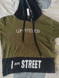 Black And Dark Dull Green Full Sleeve Top