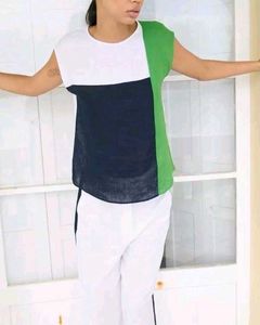 Zara Color Block Linen Top