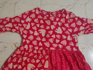 Pure Cotton Floral Printed Pleated A-line Kurta