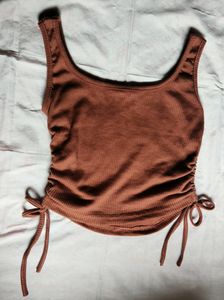 SSS brown square neck ruched knotted crop top 🦋