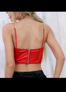 Red Satin Chain Corset Top