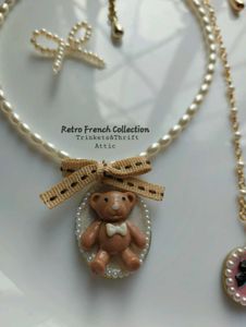 Handmade Retro Style Teddy Bear Pearl Choker