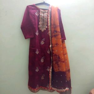 Maroon Embroidered Kurti