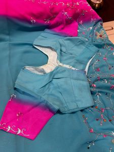 Pink and Blue Sequined Saree