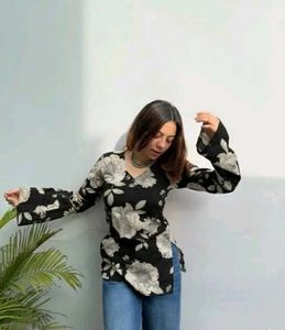 Floral Print Top with Bell Sleeves
