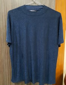 Blue Glitter T Shirt With Round Neck Size XXL, Xl And L