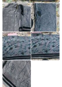 Grey And Black Crepe Saree