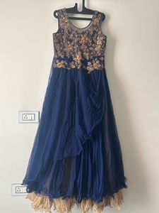 Elegant Blue &amp; Gold Ethnic Gown L size