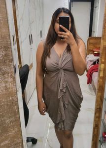 Elegant Taupe Ruffled Dress