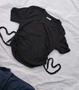 Black Tie-Up Detail T-Shirt