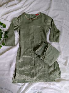 Olive Green Embellished Kurta Set