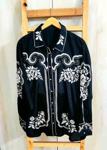 Floral Printed Black Button-Down Shirt-50