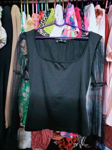 Shein Black Mesh Sleeve Top