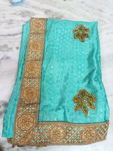 Teal & Gold Embroidered Saree