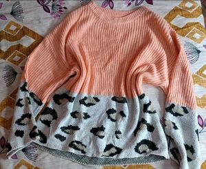 Peach Colour Crochet Oversized Sweater