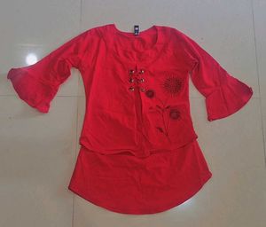 Stylish Red Top with Bell Sleeves