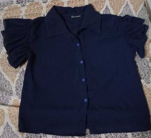 Zara Basic Navy Button-Down Shirt