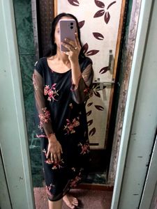 Embroidered Sheer Sleeve Dress