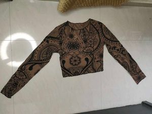 Patterned Long Sleeve Crop Top