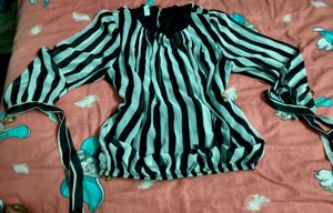 Striped Korean Blouson Top
