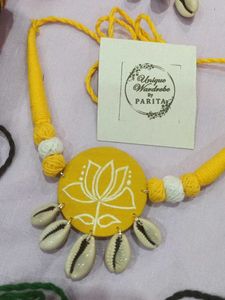 Hand painted Lotus Cowrie Shell Necklace