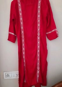 Red Embroidered Kurta