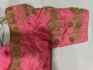 Pink Silk Embroidered Blouse with Golden Zari Work