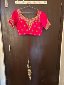 Vibrant Pink Orange Embroidered Lehenga Skirt
