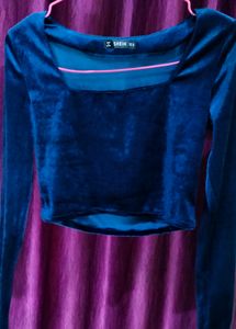 Midnight Blue Velvet Crop Top
