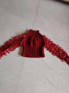 Red Floral Sleeve Sweater