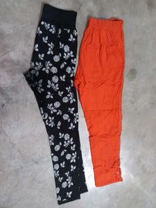 Leggings Bundle - Orange fancy &amp; Floral Black