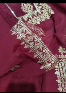 Maroon &amp; Gold Embroidered Salwar Kameez