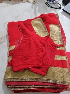 Red & Gold Saree with Blouse