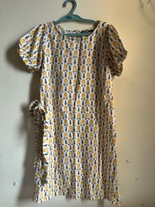 White Printed Short Dress (Side Tie-Up)